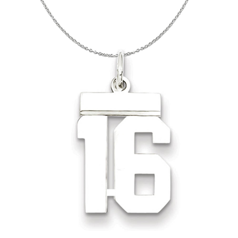 Silver, Athletic Collection, Polished Number 16 Necklace - 16 In