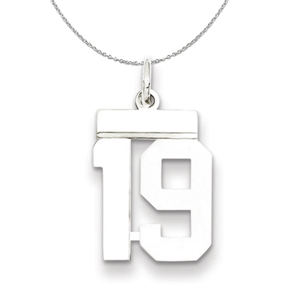 Silver, Athletic Collection, Polished Number 19 Necklace - 24 In