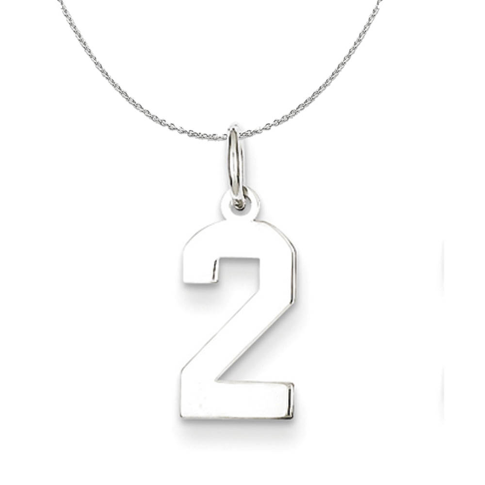 Silver, Athletic Collection, Polished Number 2 Necklace - 16 In
