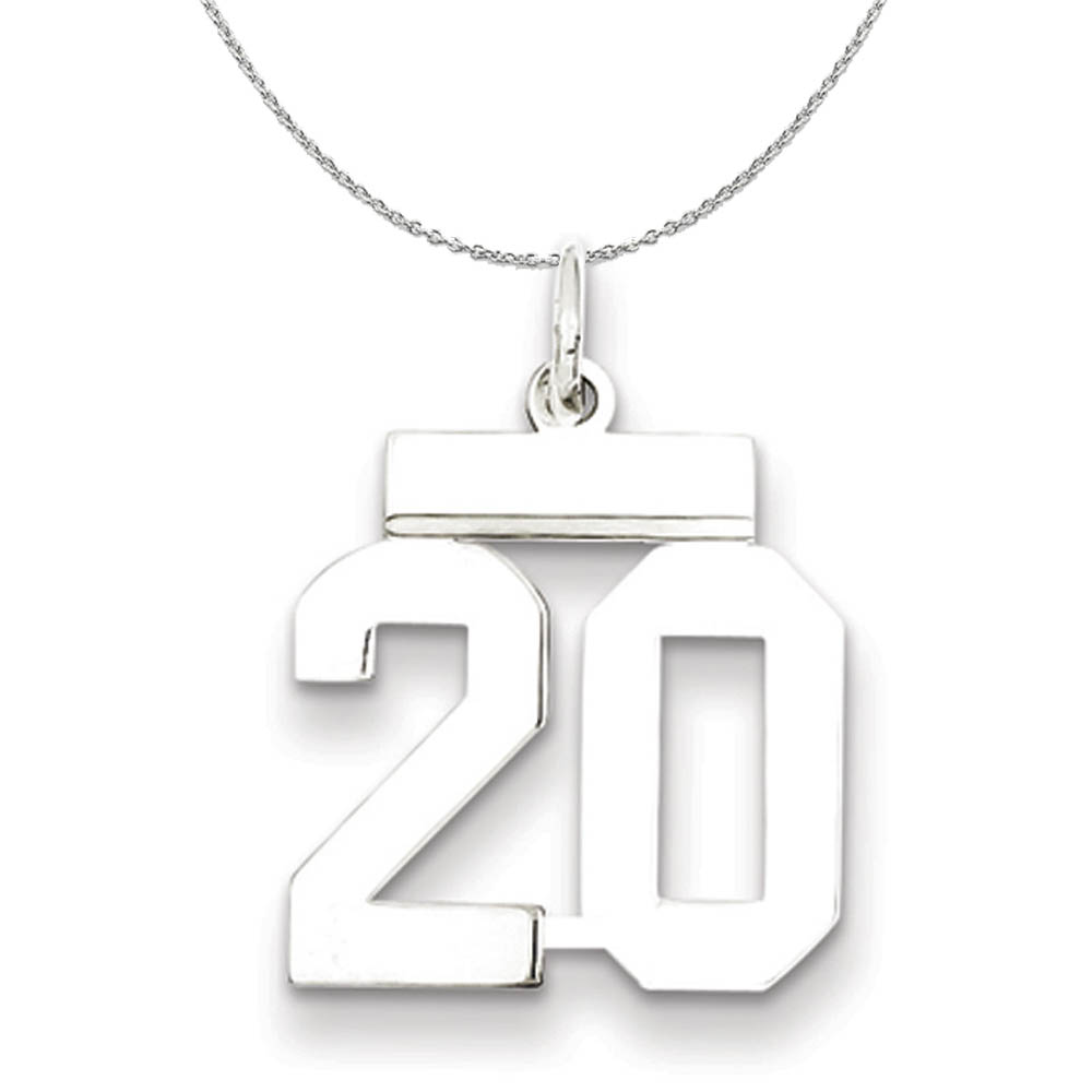 Silver, Athletic Collection, Polished Number 20 Necklace - 20 In