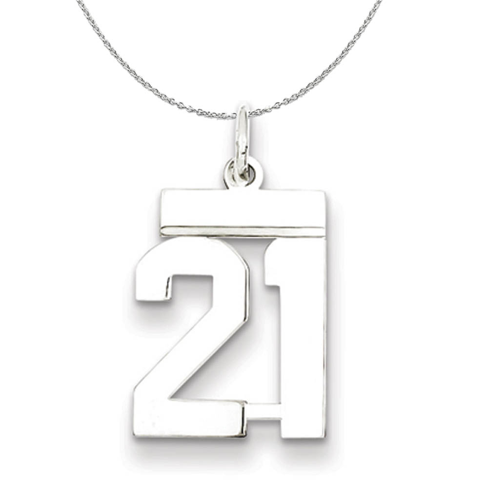 Silver, Athletic Collection, Polished Number 21 Necklace - 24 In