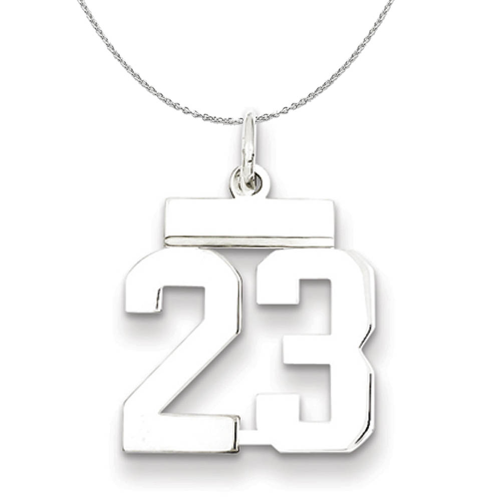Silver, Athletic Collection, Polished Number 23 Necklace - 24 In