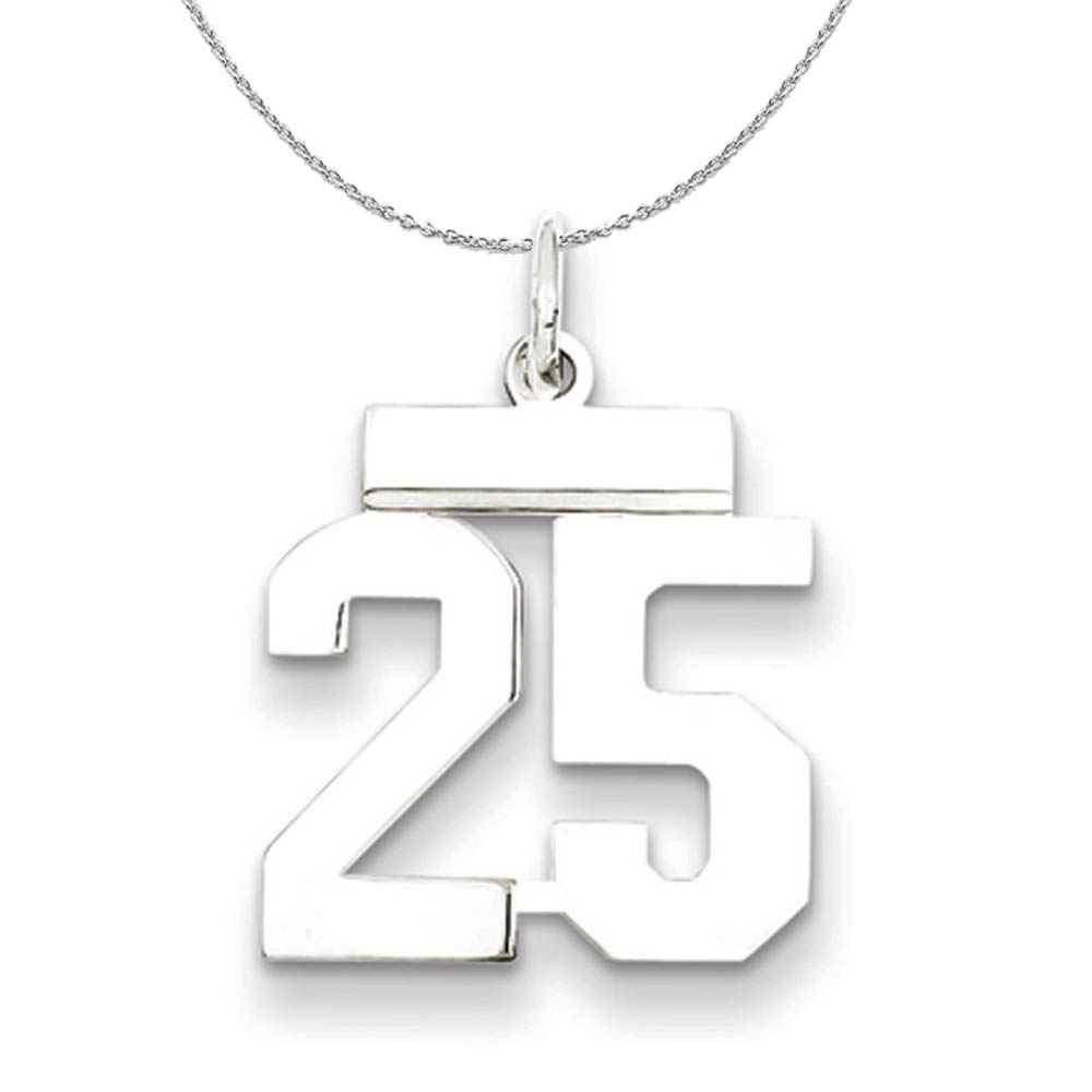 Silver, Athletic Collection, Polished Number 25 Necklace - 18 In
