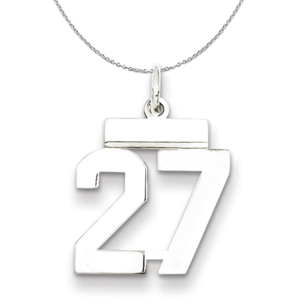 Silver, Athletic Collection, Polished Number 27 Necklace - 18 In