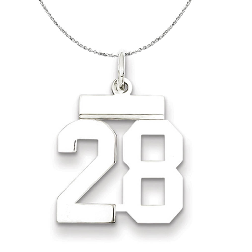 Silver, Athletic Collection, Polished Number 28 Necklace - 18 In