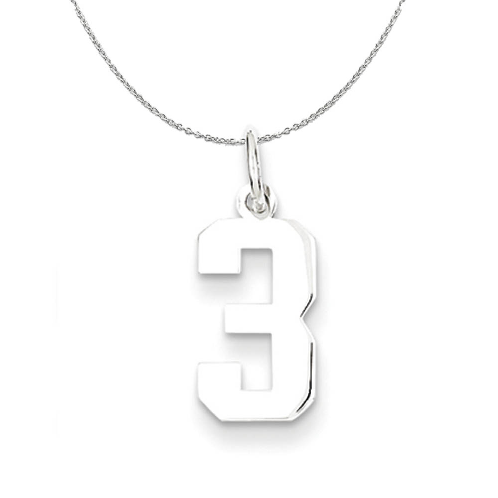 Silver, Athletic Collection, Polished Number 3 Necklace - 24 In
