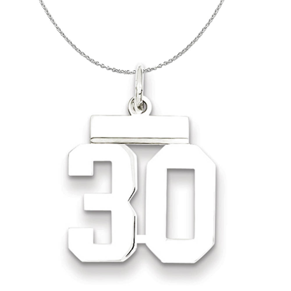Silver, Athletic Collection, Polished Number 30 Necklace - 16 In