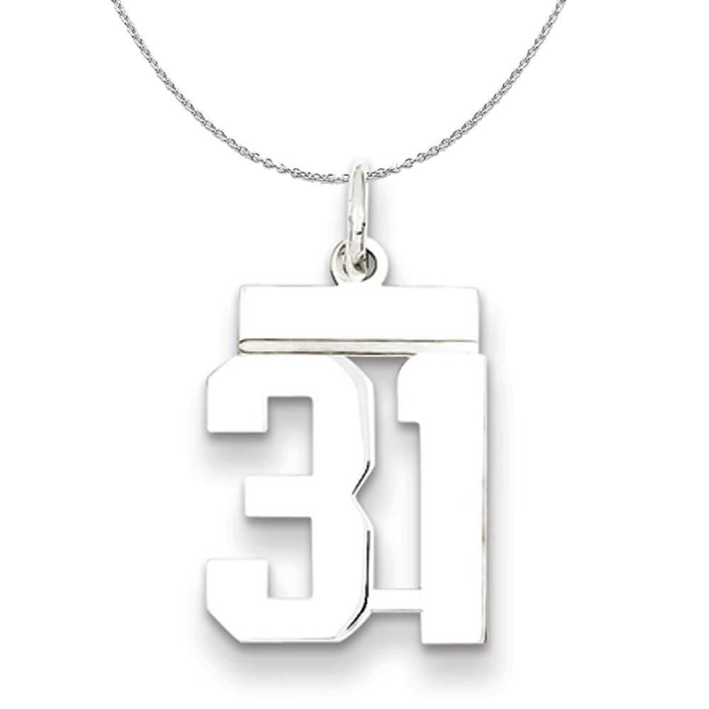 Silver, Athletic Collection, Polished Number 31 Necklace - 24 In