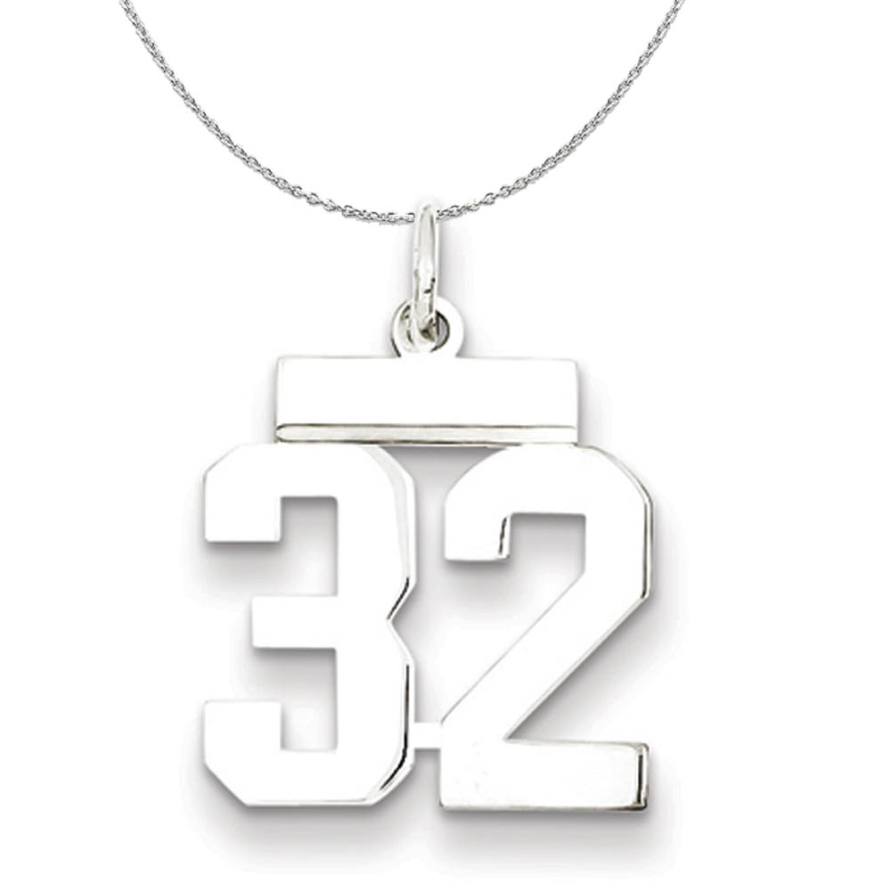Silver, Athletic Collection, Polished Number 32 Necklace - 24 In