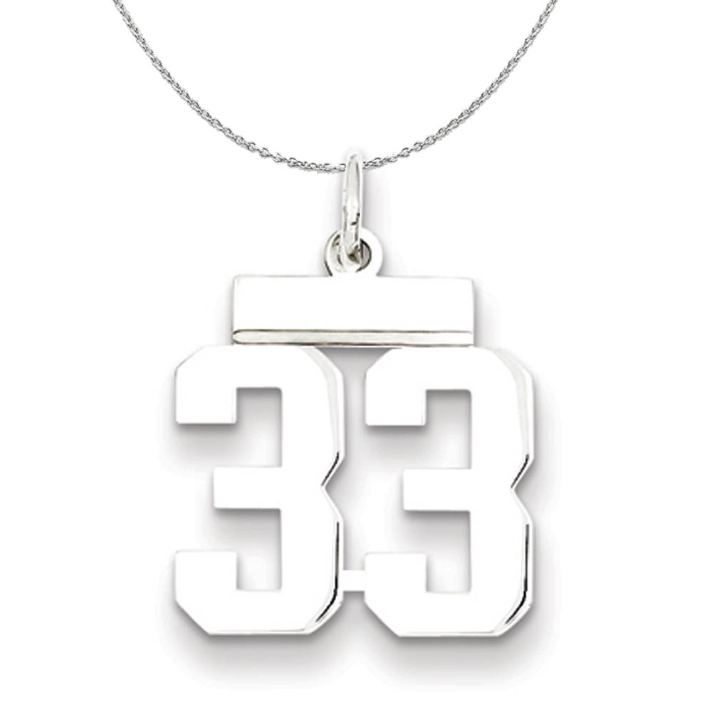 Silver, Athletic Collection, Polished Number 33 Necklace - 20 In