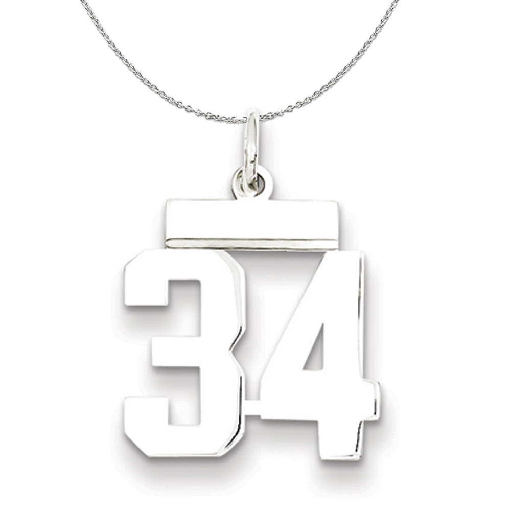 Silver, Athletic Collection, Polished Number 34 Necklace