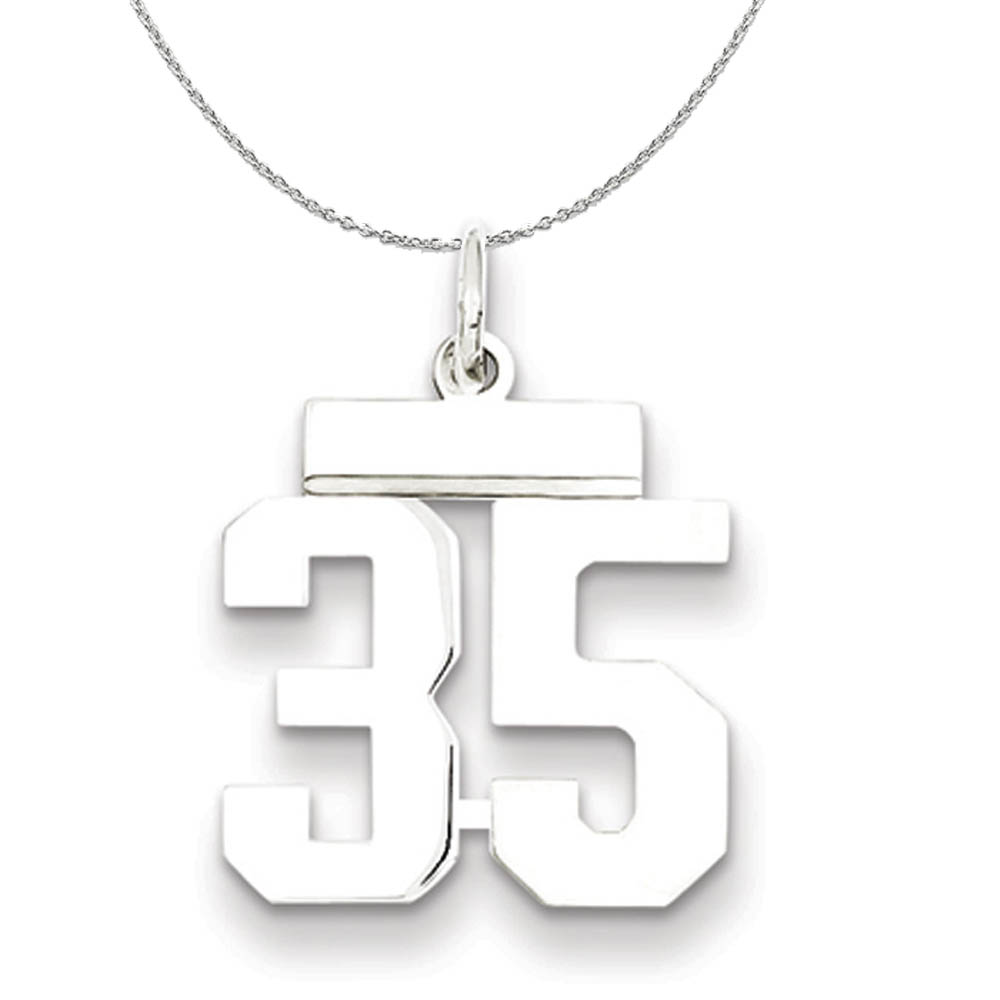 Silver, Athletic Collection, Polished Number 35 Necklace - 18 In