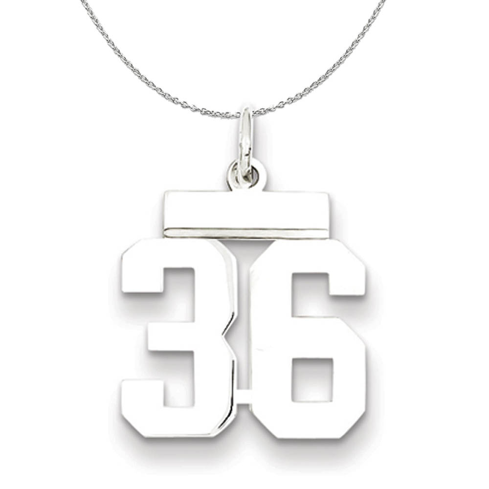 Silver, Athletic Collection, Polished Number 36 Necklace - 20 In