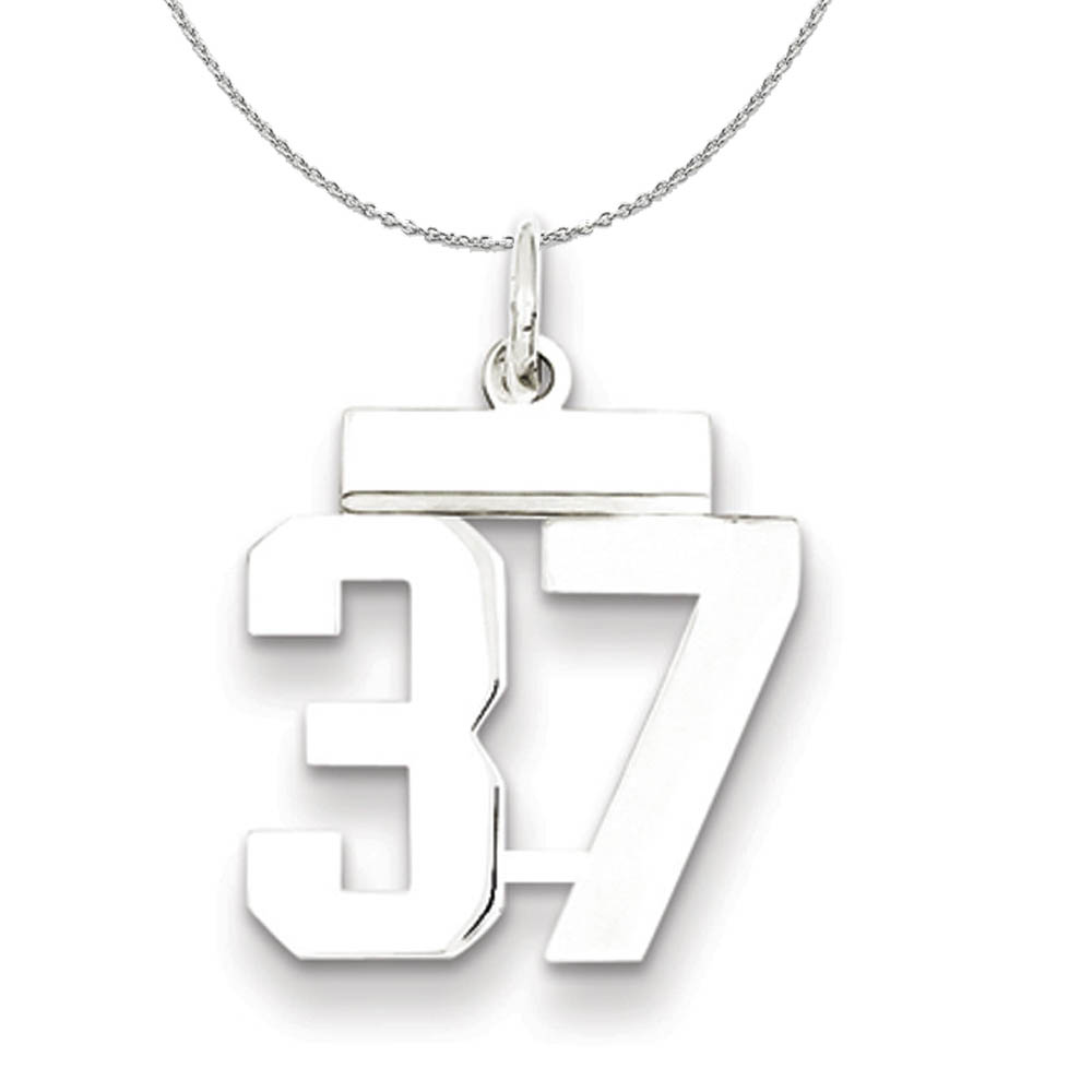 Silver, Athletic Collection, Polished Number 37 Necklace - 16 In