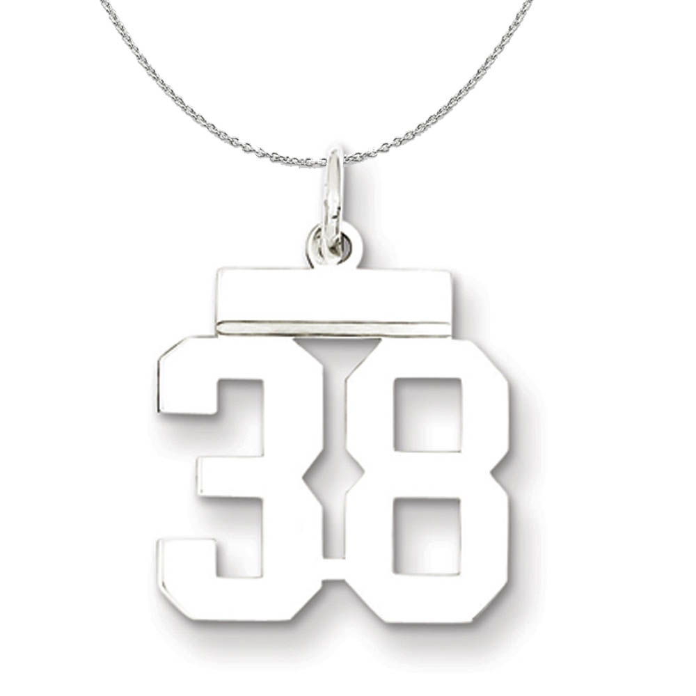 Silver, Athletic Collection, Polished Number 38 Necklace - 18 In