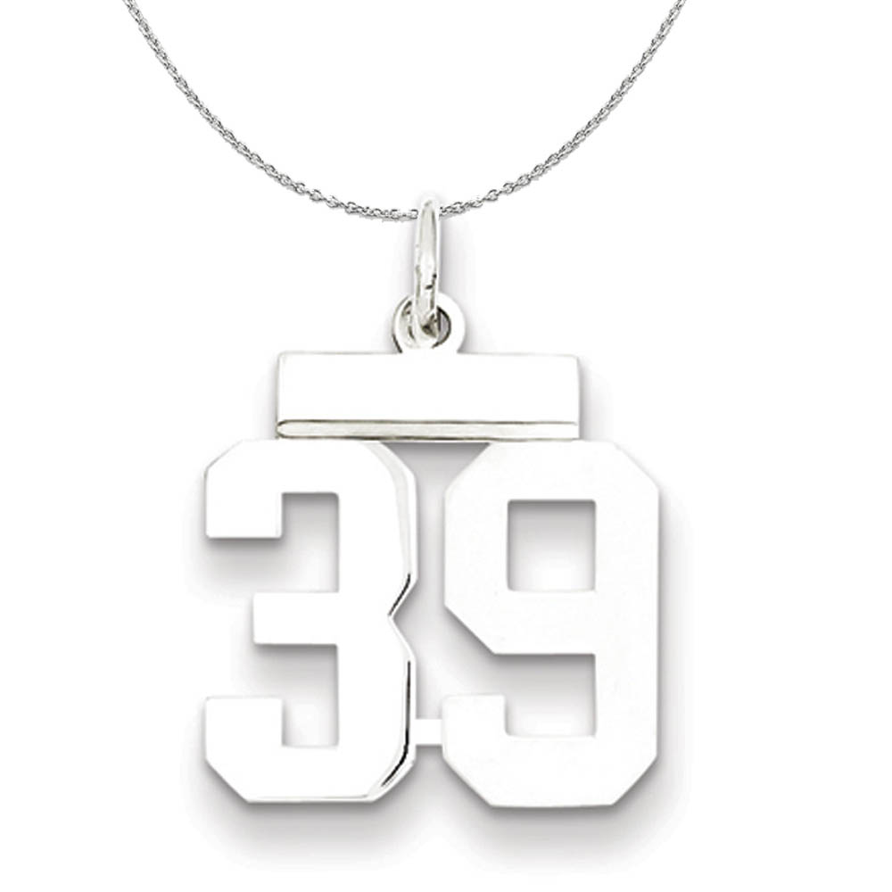 Silver, Athletic Collection, Polished Number 39 Necklace - 24 In