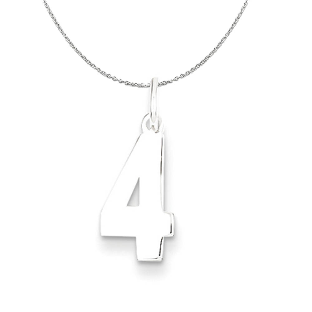 Silver, Athletic Collection, Polished Number 4 Necklace - 20 In