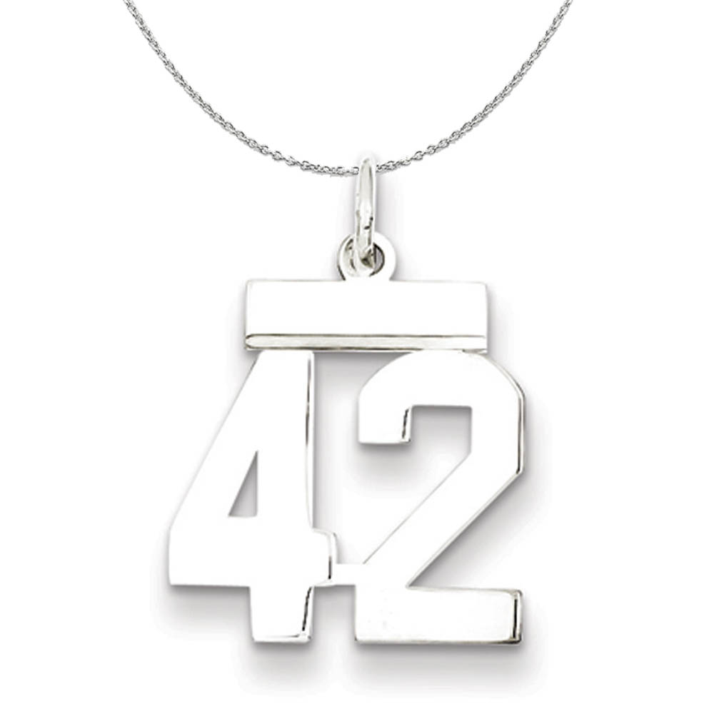Silver, Athletic Collection, Polished Number 42 Necklace - 18 In