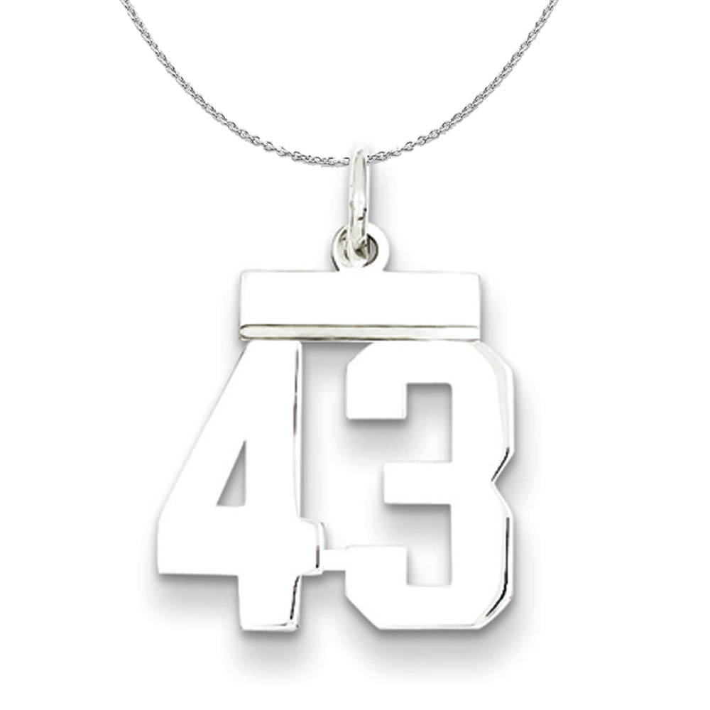 Silver, Athletic Collection, Polished Number 43 Necklace - 20 In