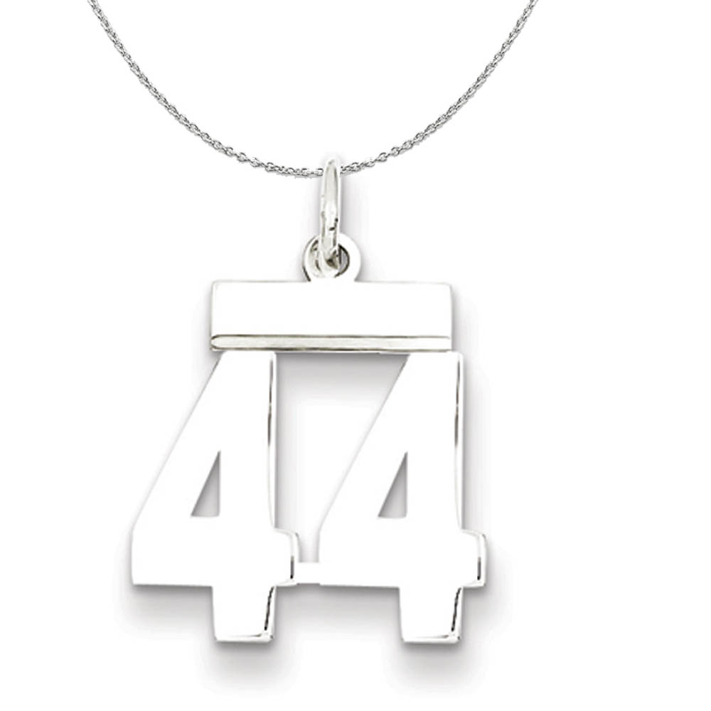 Silver, Athletic Collection, Polished Number 44 Necklace - 24 In