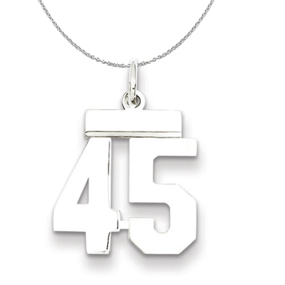 Silver, Athletic Collection, Polished Number 45 Necklace - 18 In