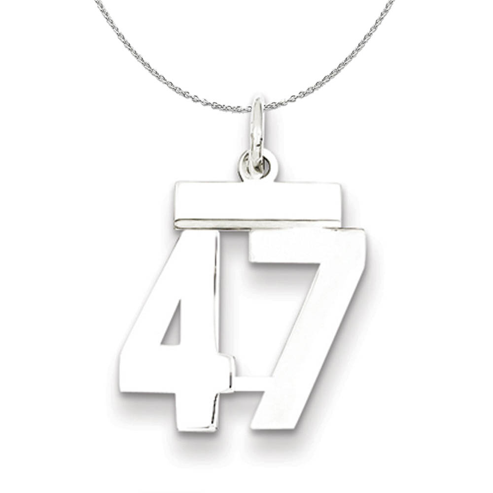Silver, Athletic Collection, Polished Number 47 Necklace - 24 In