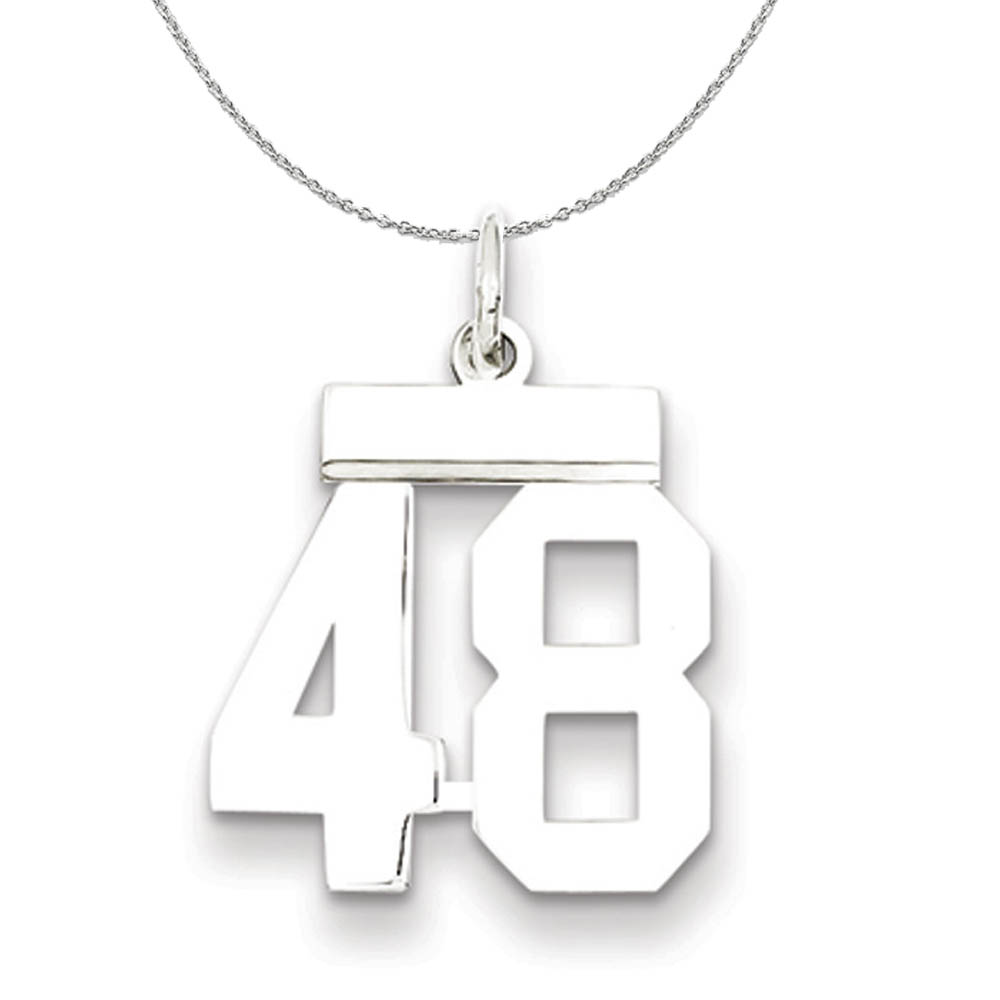 Silver, Athletic Collection, Polished Number 48 Necklace - 18 In