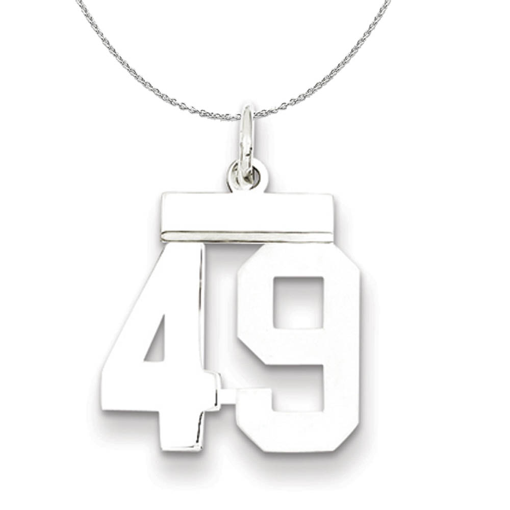 Silver, Athletic Collection, Polished Number 49 Necklace - 16 In