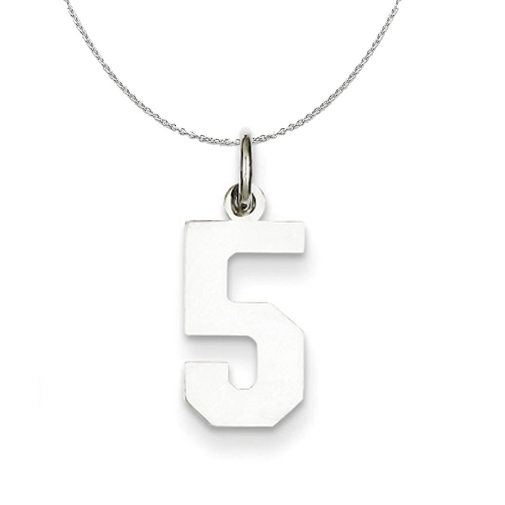 Silver, Athletic Collection, Polished Number 5 Necklace - 24 In