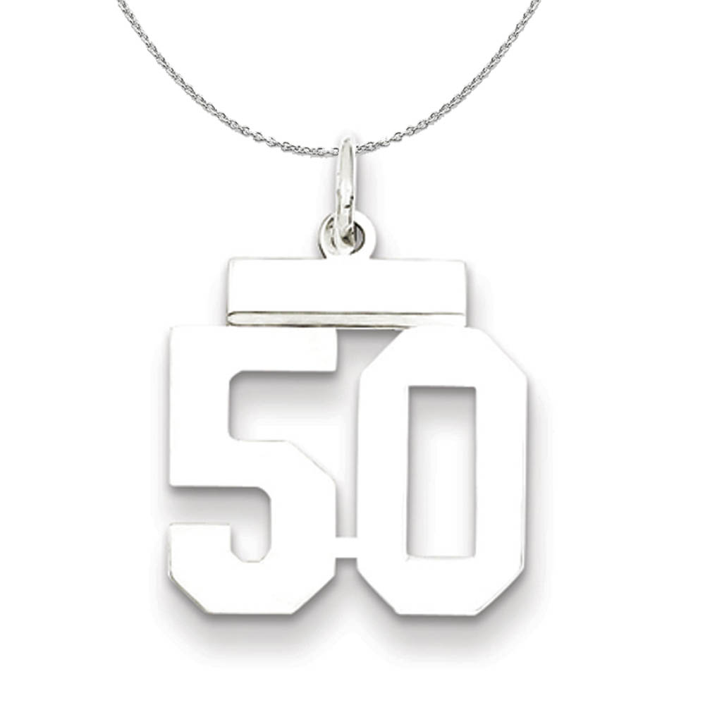 Silver, Athletic Collection, Polished Number 50 Necklace