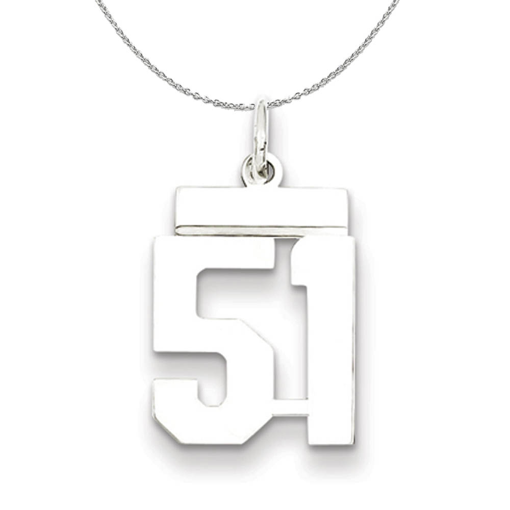 Silver, Athletic Collection, Polished Number 51 Necklace - 24 In