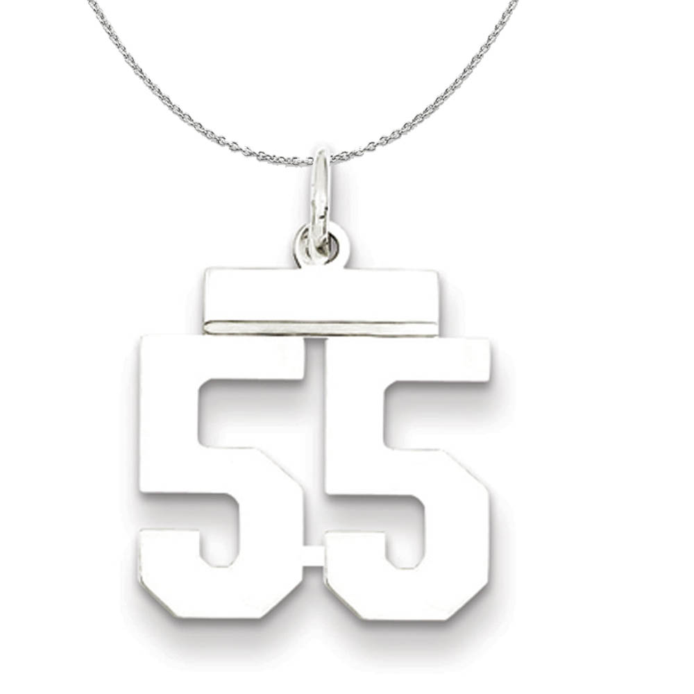 Silver, Athletic Collection, Polished Number 55 Necklace - 24 In