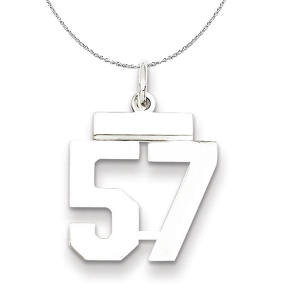 Silver, Athletic Collection, Polished Number 57 Necklace - 24 In