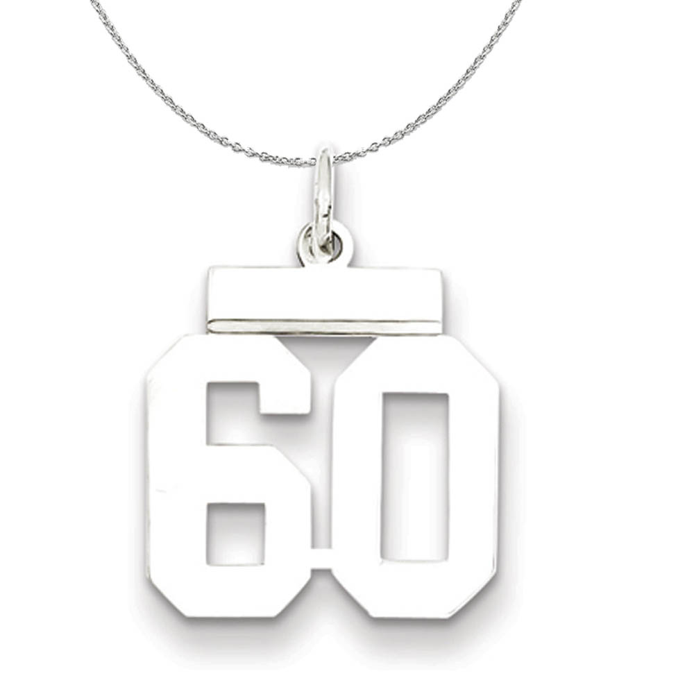 Silver, Athletic Collection, Polished Number 60 Necklace - 24 In