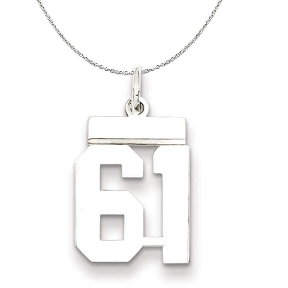 Silver, Athletic Collection, Polished Number 61 Necklace - 16 In