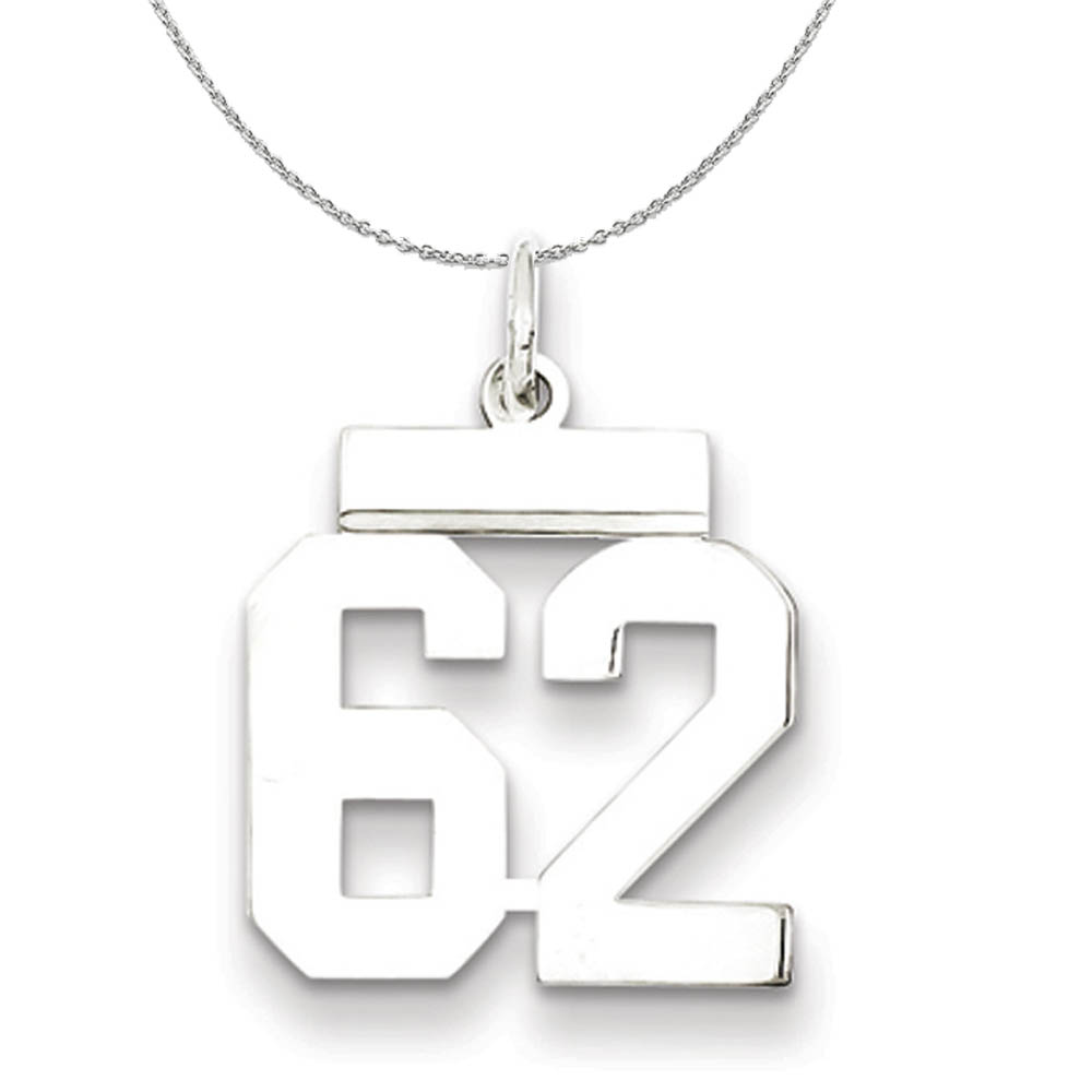 Silver, Athletic Collection, Polished Number 62 Necklace - 18 In