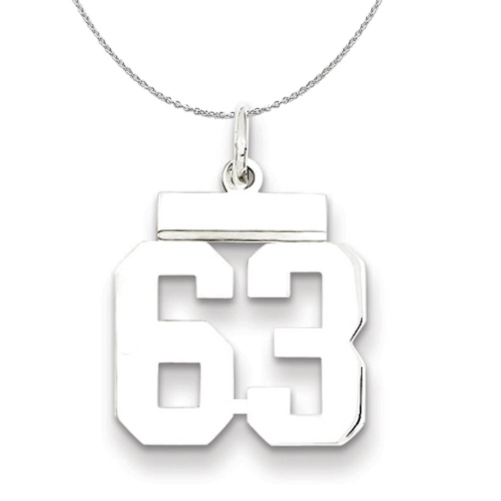 Silver, Athletic Collection, Polished Number 63 Necklace - 24 In