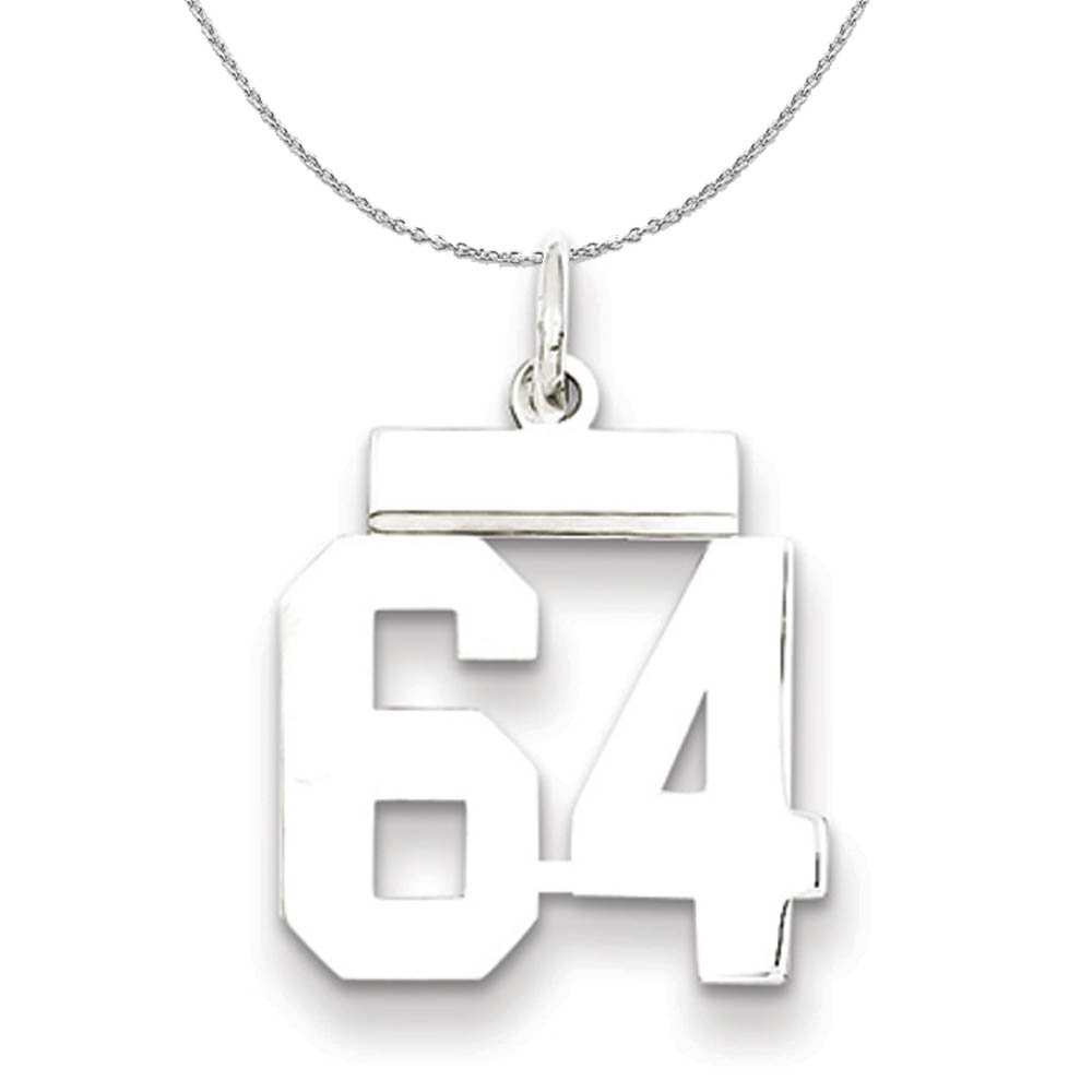 Silver, Athletic Collection, Polished Number 64 Necklace - 18 In