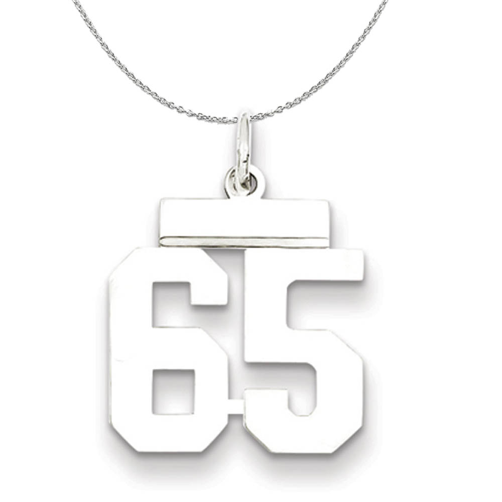 Silver, Athletic Collection, Polished Number 65 Necklace - 24 In