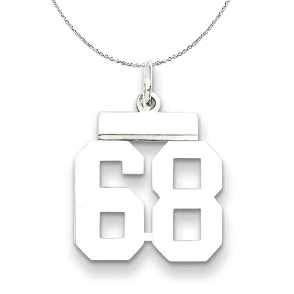 Silver, Athletic Collection, Polished Number 68 Necklace - 16 In