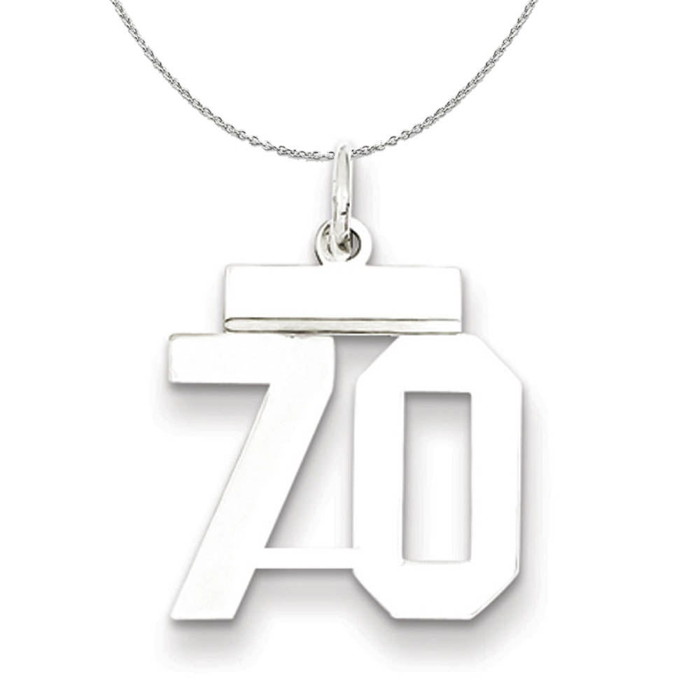 Silver, Athletic Collection, Polished Number 70 Necklace - 20 In