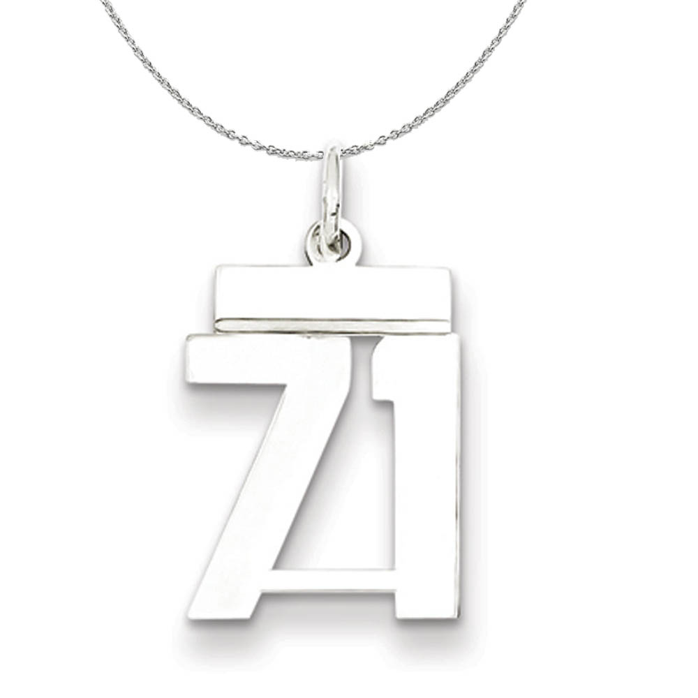 Silver, Athletic Collection, Polished Number 71 Necklace - 20 In