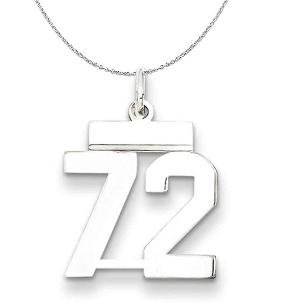 Silver, Athletic Collection, Polished Number 72 Necklace - 18 In