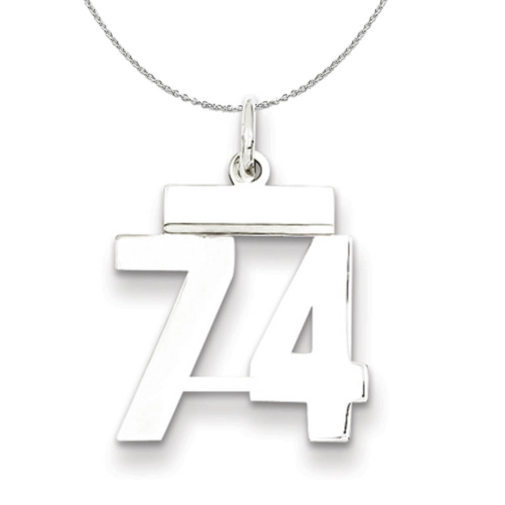 Silver, Athletic Collection, Polished Number 74 Necklace - 24 In