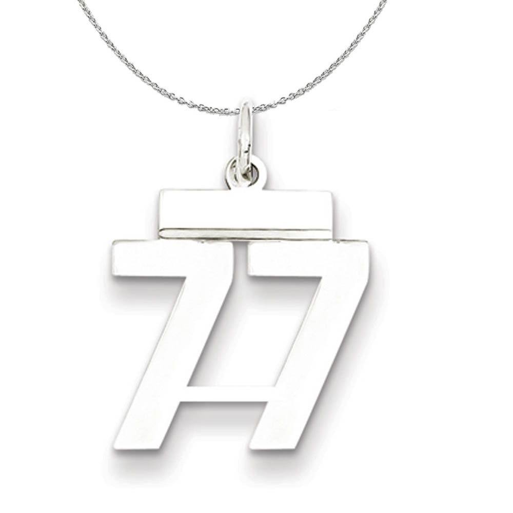 Silver, Athletic Collection, Polished Number 77 Necklace