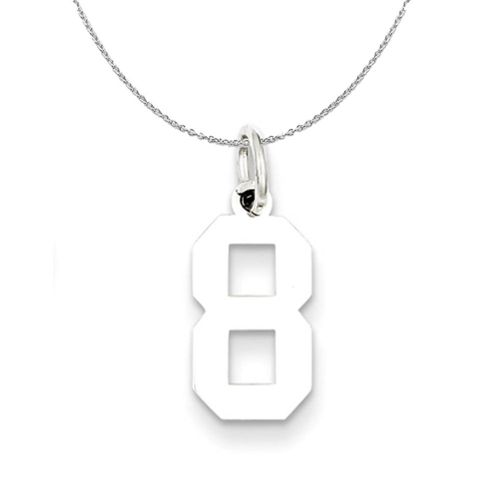 Silver, Athletic Collection, Polished Number 8 Necklace - 16 In