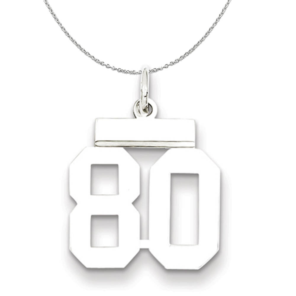 Silver, Athletic Collection, Polished Number 80 Necklace - 16 In