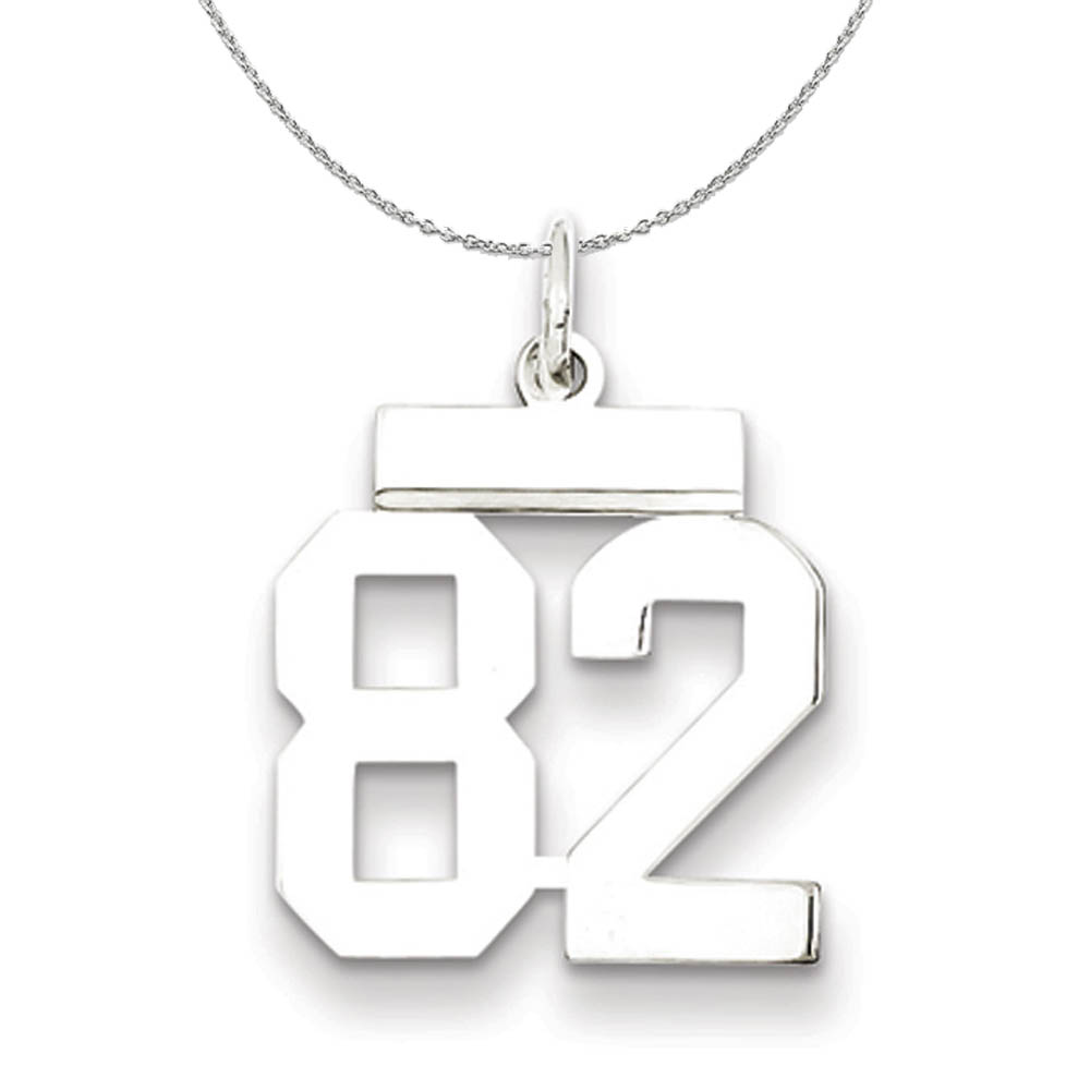 Silver, Athletic Collection, Polished Number 82 Necklace - 24 In