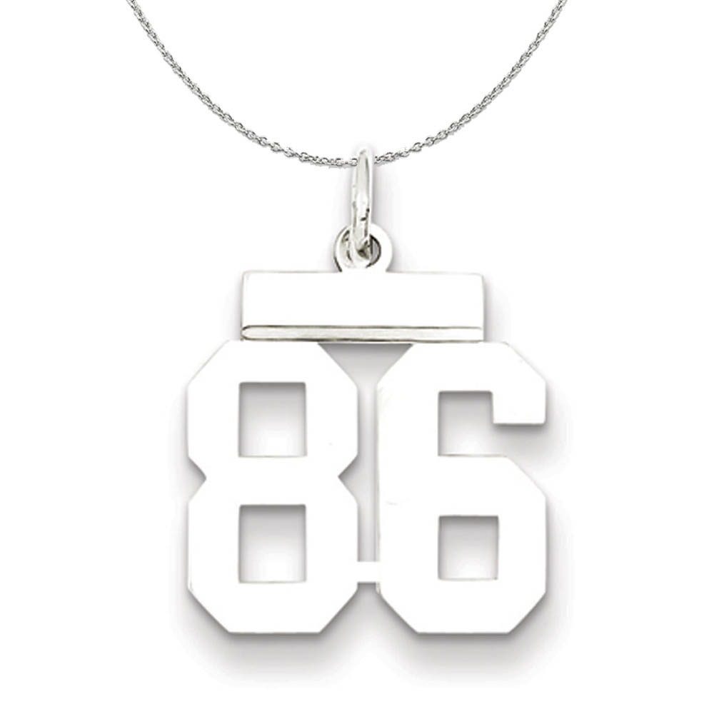 Silver, Athletic Collection, Polished Number 86 Necklace - 16 In