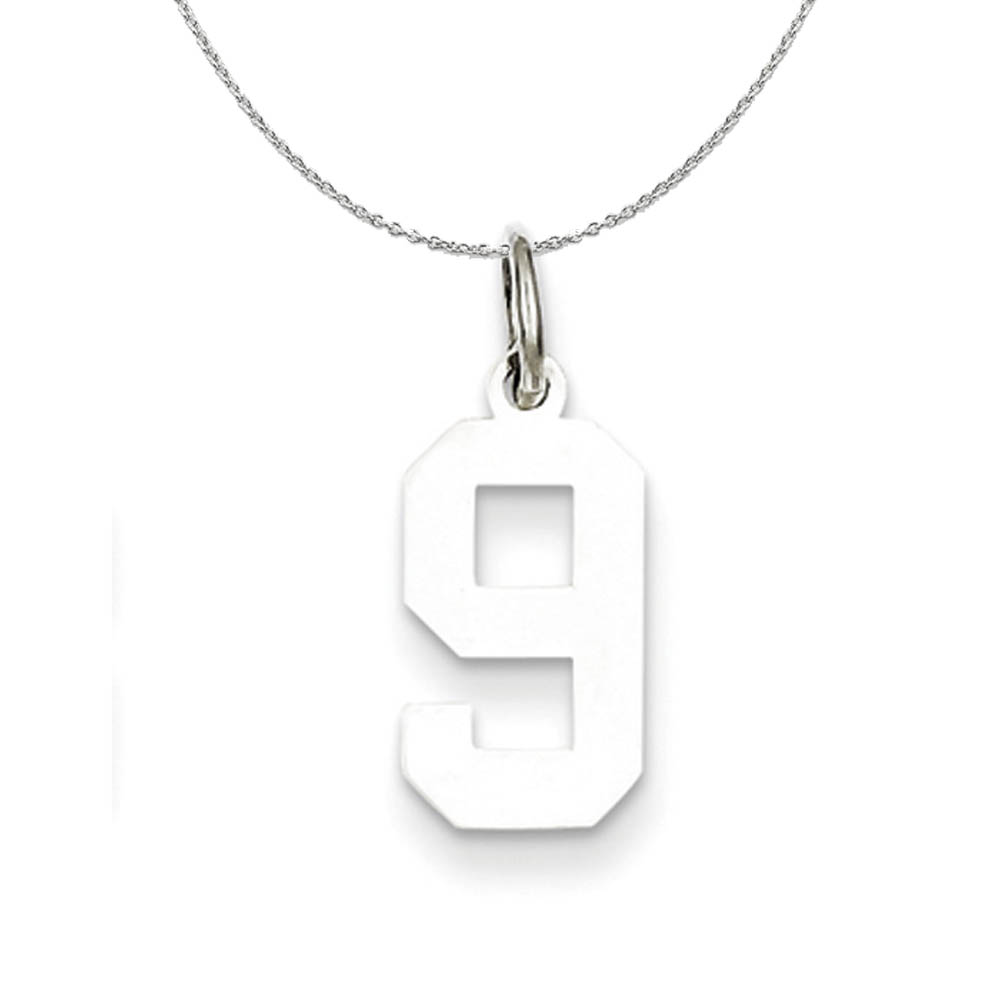Silver, Athletic Collection, Polished Number 9 Necklace - 20 In